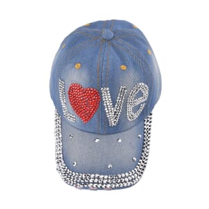 Denim Love Crystal Hat with Adjustable Velcro Strap