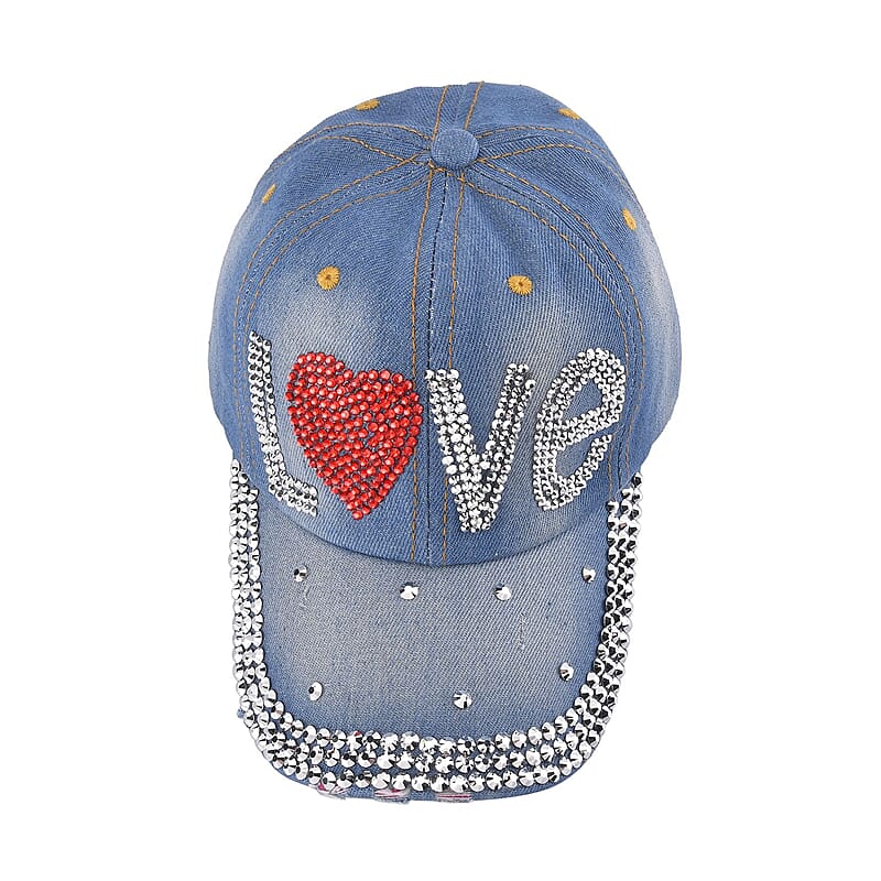 Denim Love Crystal Hat with Adjustable Velcro Strap