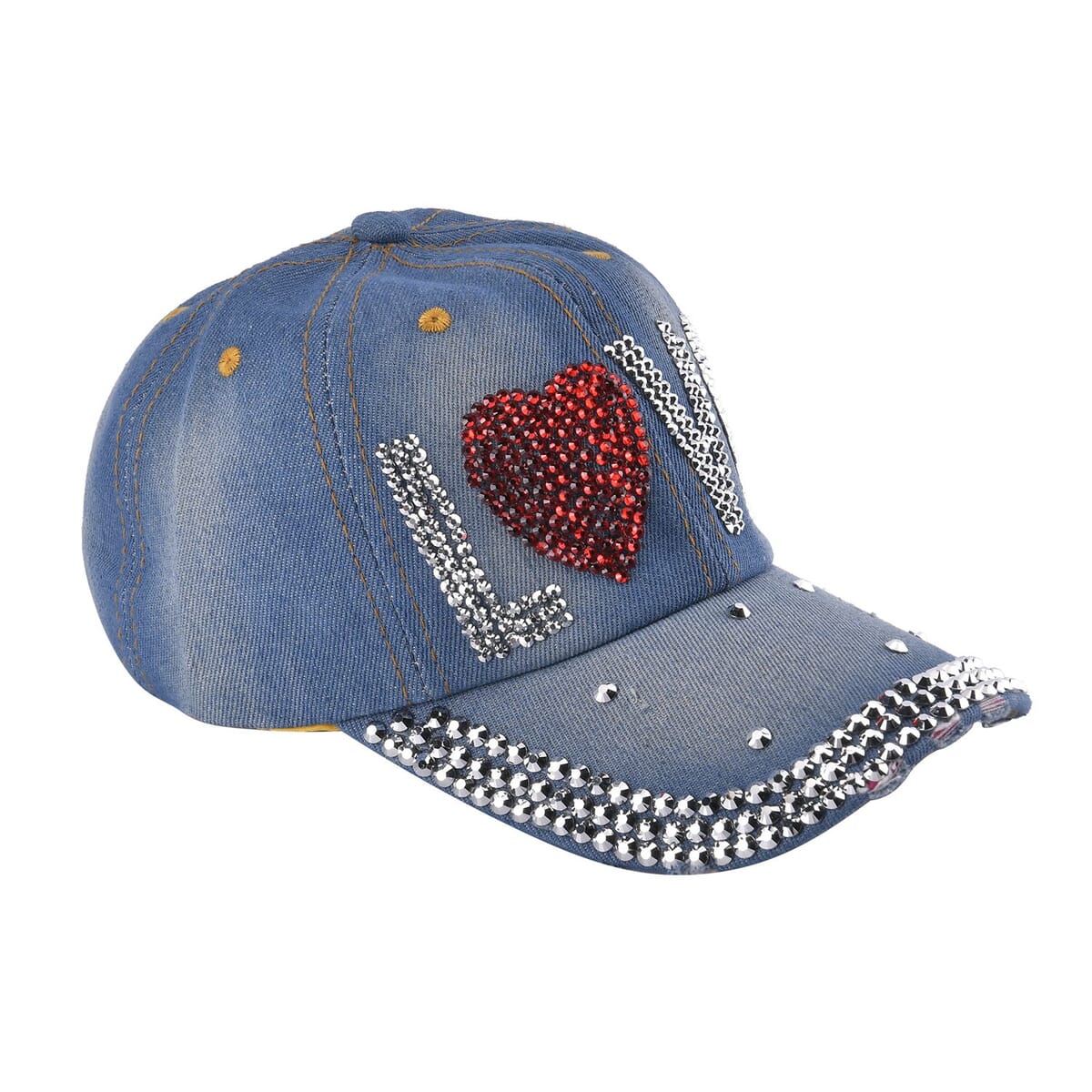 Denim Love Crystal Hat with Adjustable Velcro Strap image number 1