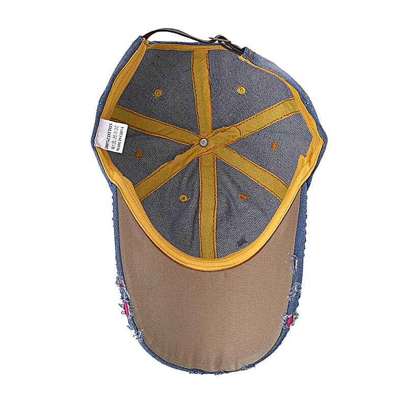 Denim Love Crystal Hat with Adjustable Velcro Strap