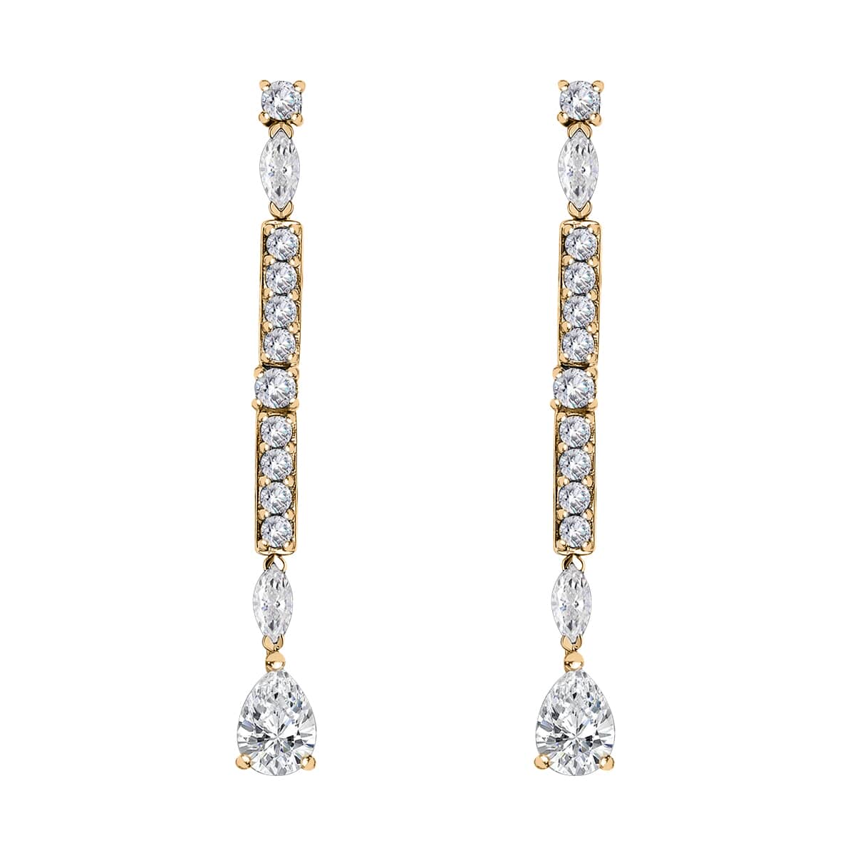 Moissanite 3.10 ctw Dangling Earrings in Vermeil Yellow Gold Over Sterling Silver image number 0