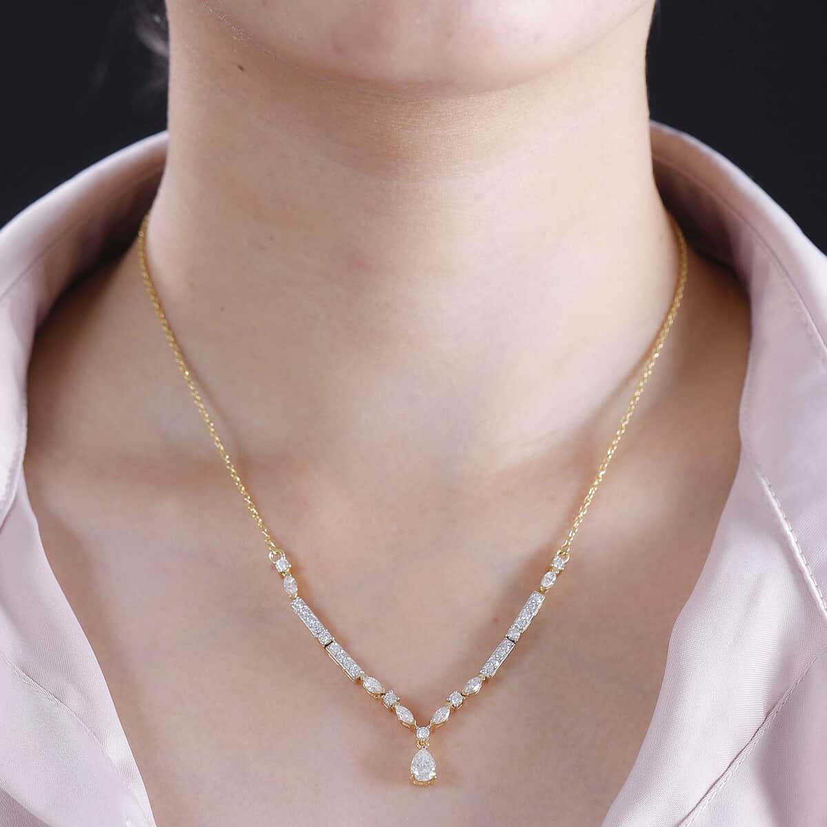 Moissanite 2.60 ctw Necklace 18 Inches in Vermeil Yellow Gold Over Sterling Silver image number 2