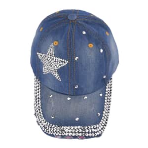 Shining Crystal and Star Cap with Velcro Fasteners (Adjustable Strap) - Blue 