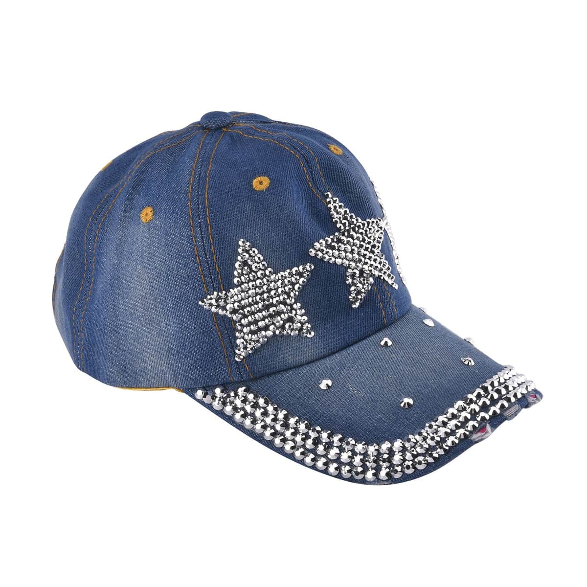 Shining Crystal and Star Cap with Velcro Fasteners (Adjustable Strap) - Blue image number 1