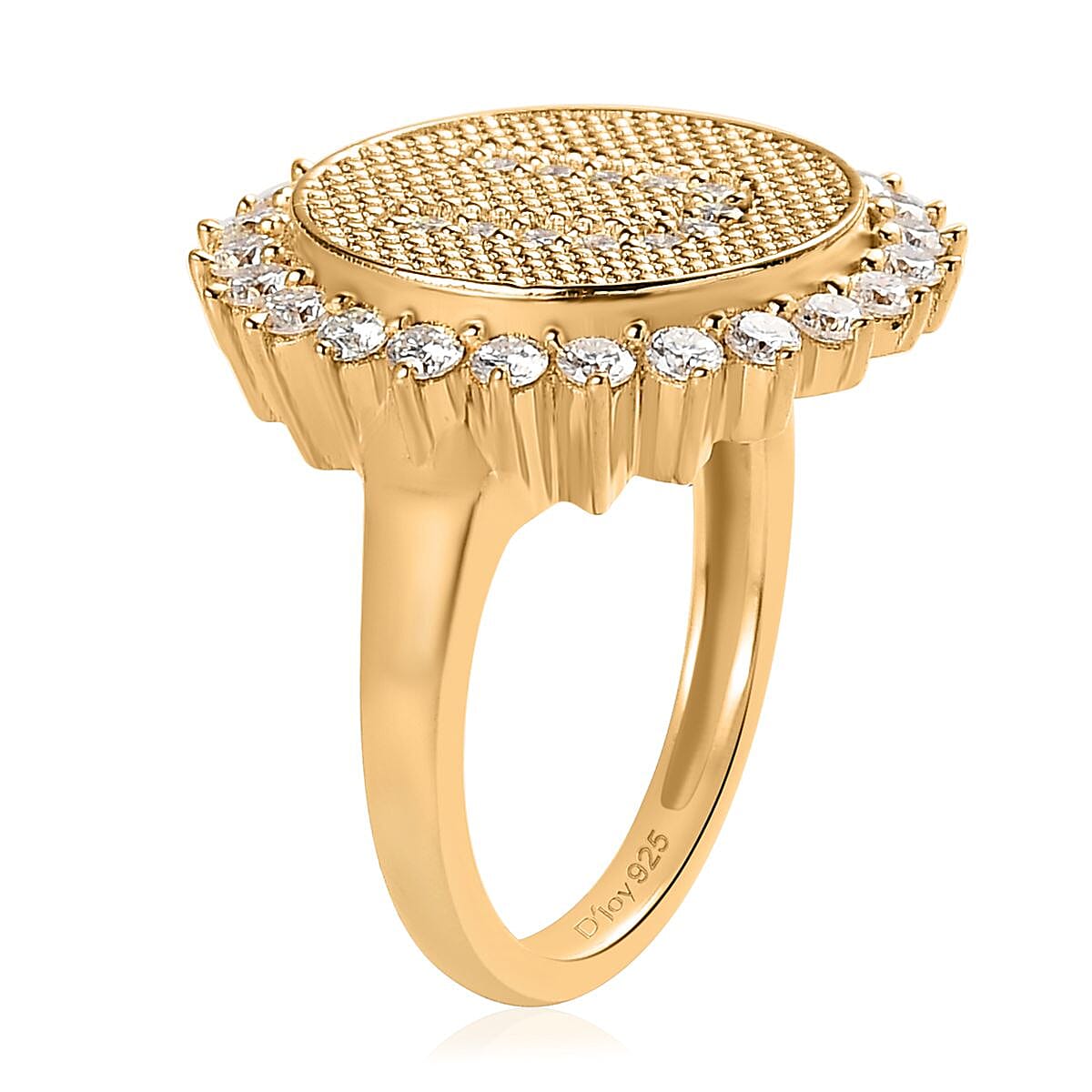 Moissanite Initial U Sun Medallion Ring in Vermeil Yellow Gold Over Sterling Silver (Size 7.0) 0.70 ctw image number 3