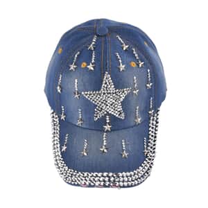 Shining Crystal and Big Star Cap with Velcro Fasteners (Adjustable Strap) - Blue