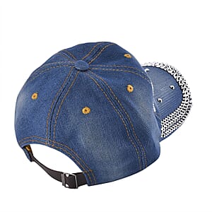 Denim Butterfly Crystal Hat with Adjustable Velcro Strap
