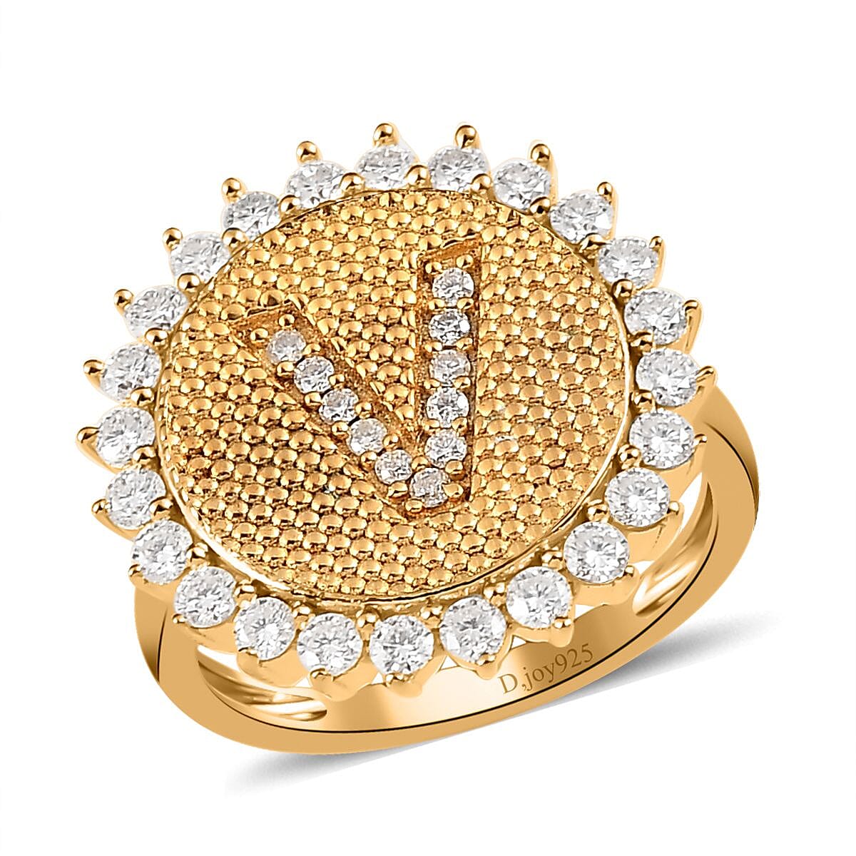 Moissanite Initial A Sun Medallion Ring in Vermeil YG Over Sterling Silver (Size 6.0) 0.70 ctw