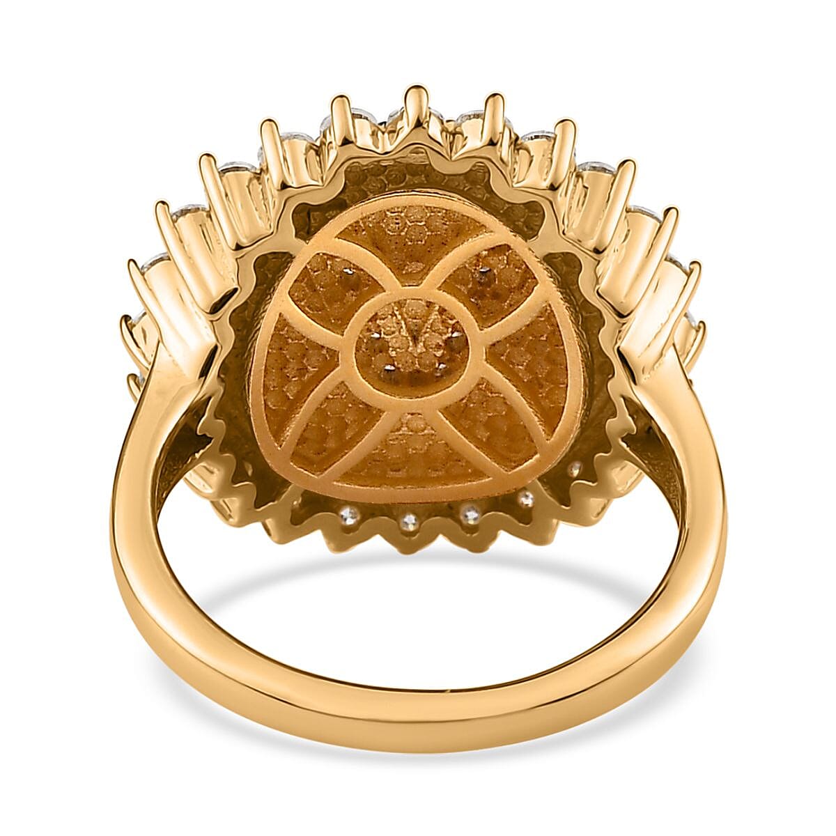 Moissanite Initial V Sun Medallion Ring in Vermeil Yellow Gold Over Sterling Silver (Size 7.0) 0.65 ctw image number 4