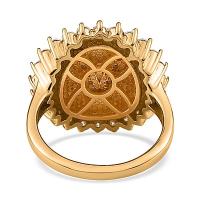 Moissanite Initial V Sun Medallion Ring in Vermeil Yellow Gold Over Sterling Silver (Size 7.0) 0.65 ctw
