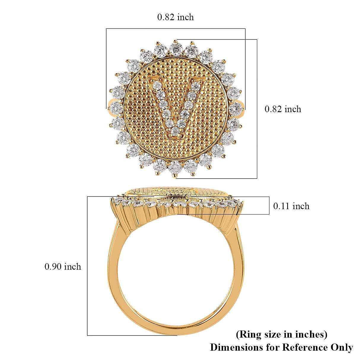 Moissanite Initial V Sun Medallion Ring in Vermeil Yellow Gold Over Sterling Silver (Size 7.0) 0.65 ctw image number 5