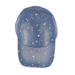 Shining Crystal and Unique Design Cap with Velcro Fasteners (Adjustable Strap) - Blue