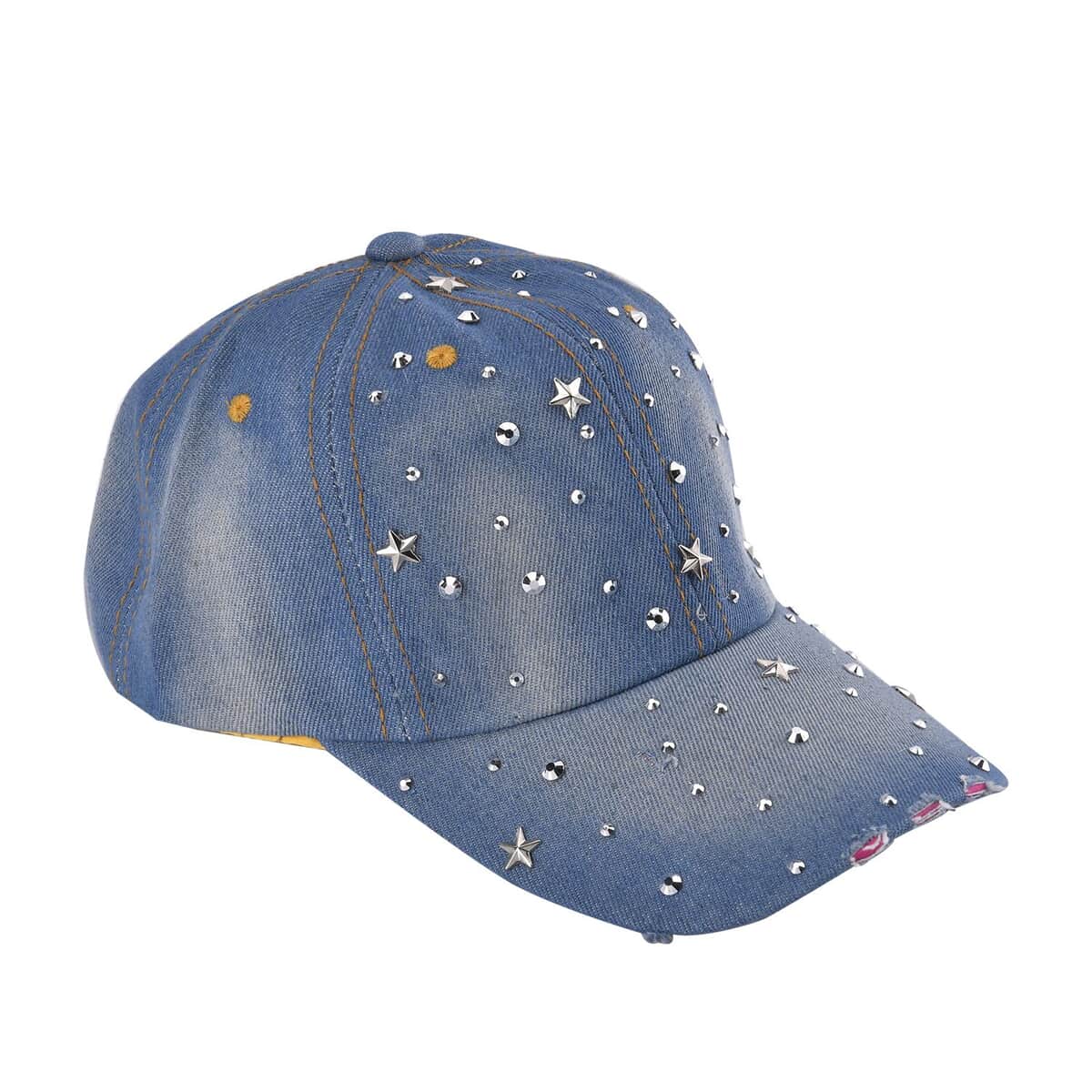 Shining Crystal and Unique Design Cap with Velcro Fasteners (Adjustable Strap) - Blue image number 1