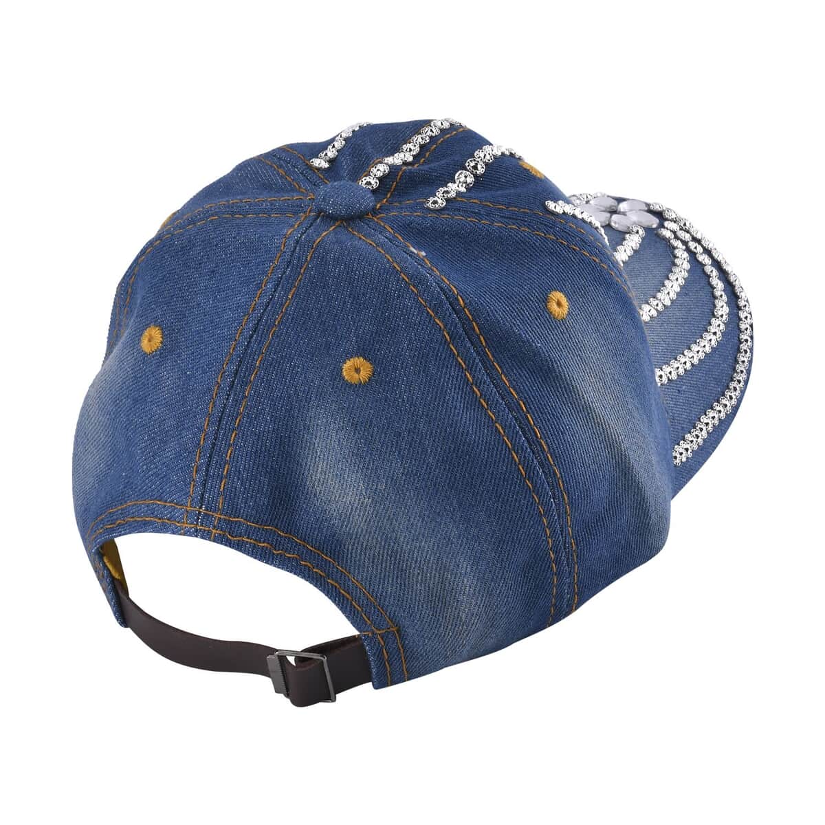 Silver Crystal Beaded Cap with Velcro Fasteners (Adjustable Strap) - Blue image number 2
