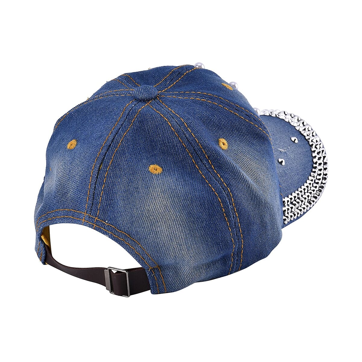 Shining Crystal and Crown Design Cap with Velcro Fasteners (Adjustable Strap) - Blue image number 2