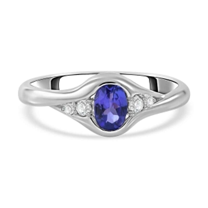 AAA Tanzanite and White Zircon 0.61 ctw Ring in Platinum Over Sterling Silver (Size 10.0)