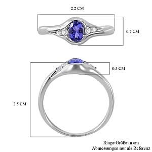 AAA Tanzanite and White Zircon 0.61 ctw Ring in Platinum Over Sterling Silver (Size 10.0)