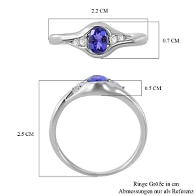 AAA Tanzanite and White Zircon 0.61 ctw Ring in Platinum Over Sterling Silver (Size 10.0)