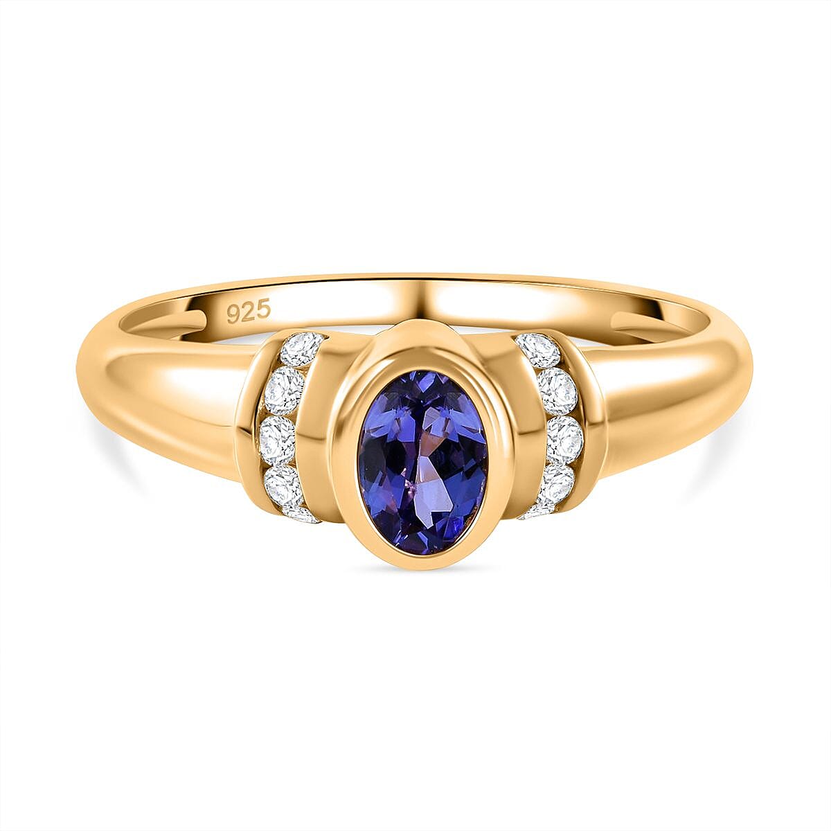 AAA Tanzanite and White Zircon 0.71 ctw Ring in Vermeil Yellow Gold Over Sterling Silver (Size 8.0)