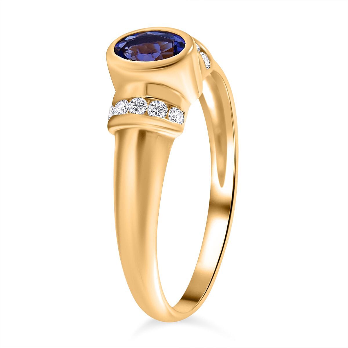 AAA Tanzanite and White Zircon 0.71 ctw Ring in Vermeil Yellow Gold Over Sterling Silver (Size 8.0)