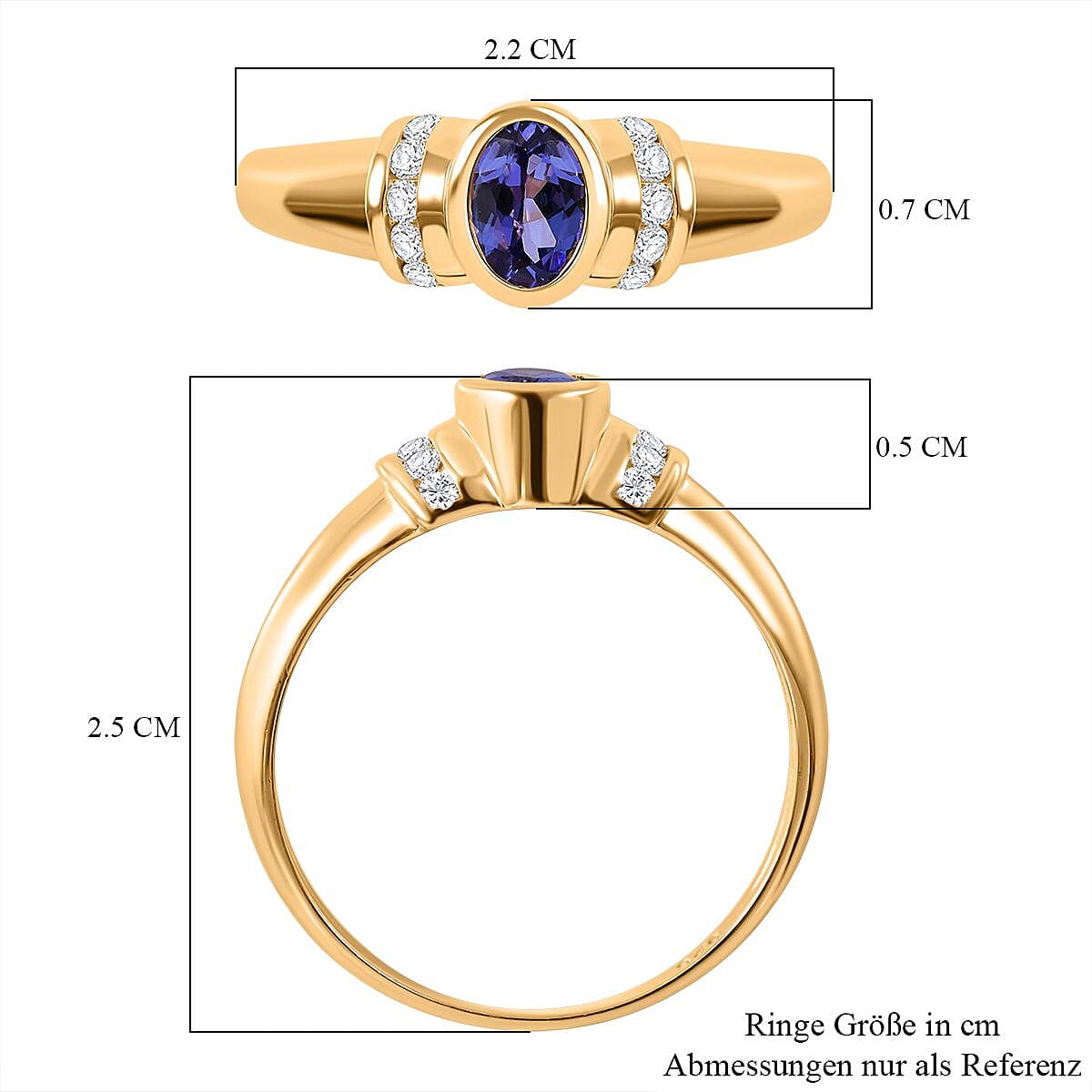 AAA Tanzanite and White Zircon 0.71 ctw Ring in Vermeil Yellow Gold Over Sterling Silver (Size 8.0)