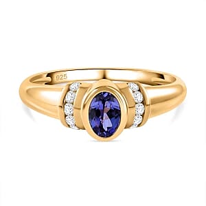 Tanznaite and White Zircon 0.70 ctw Ring in Vermeil Yellow Gold Over Sterling Silver (Size 10)