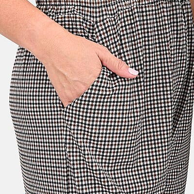 Tamsy Black Checkered Pattern Smocked Waist Jumpsuit with Flutter Sleeve - One Size Fits Most