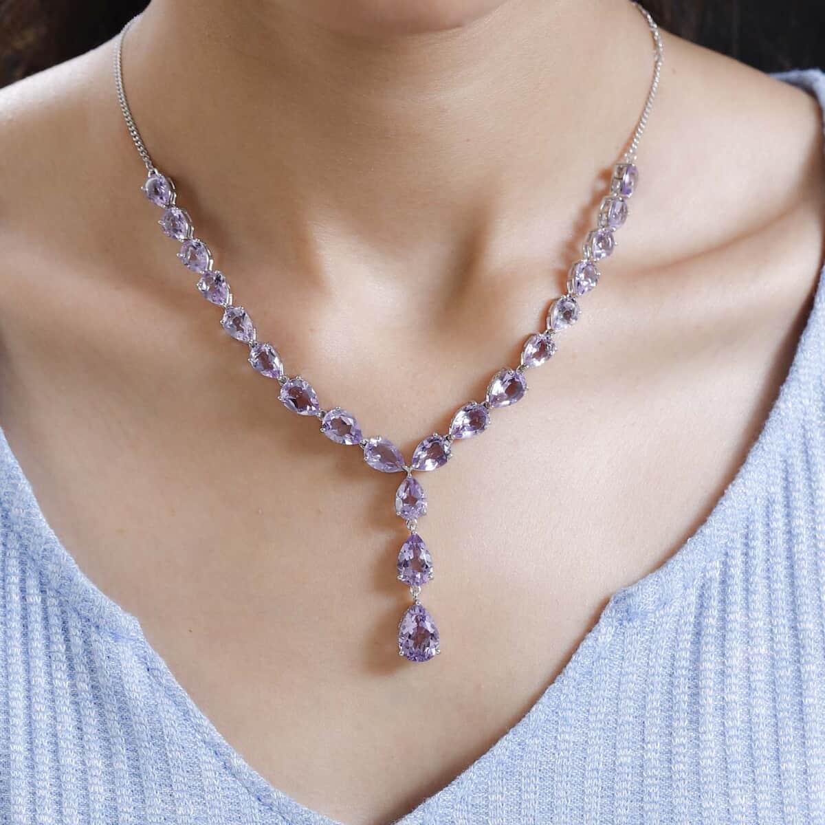 AAA Rose De France Amethyst Necklace 18 Inches in Platinum Over Sterling Silver 31.50 ctw image number 2