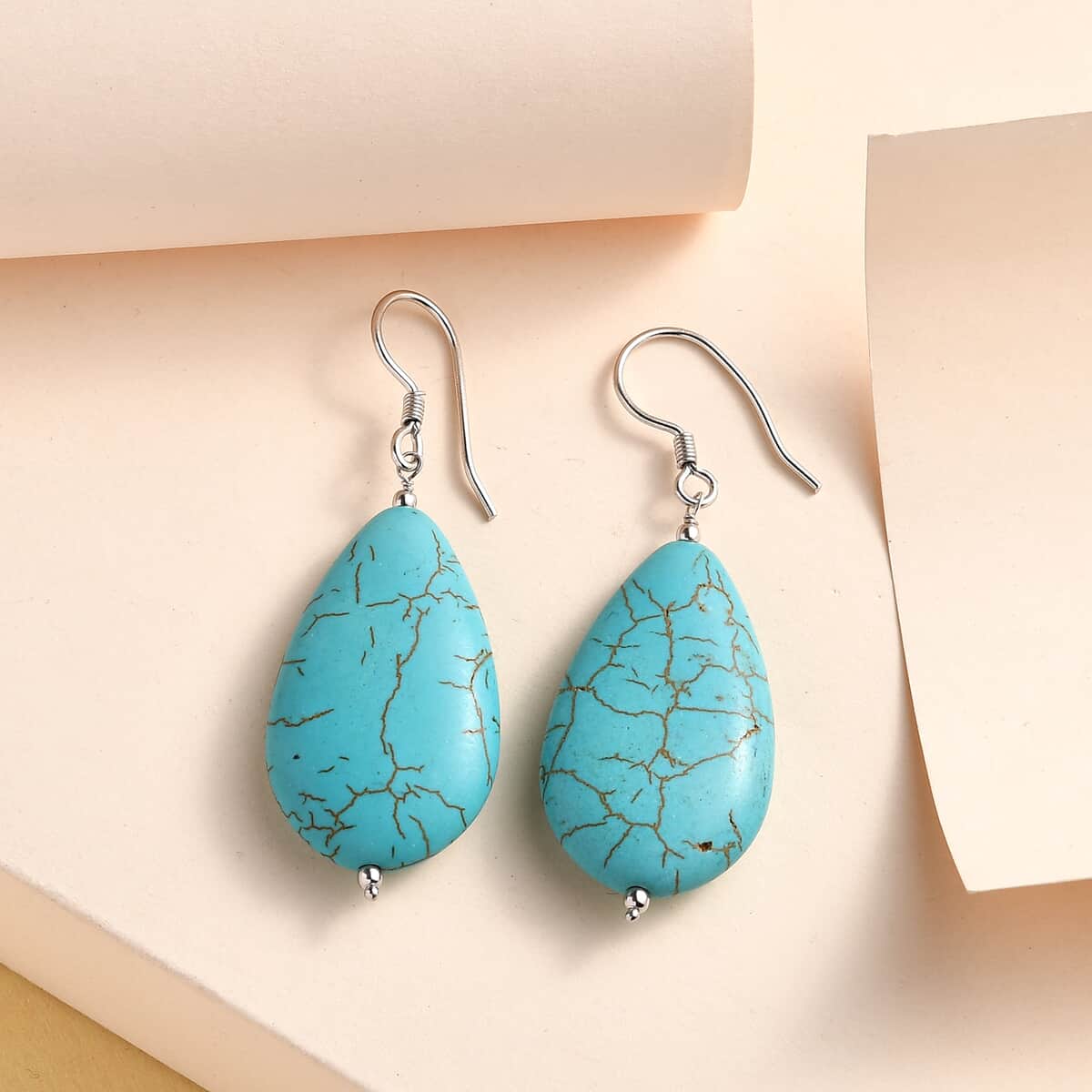 Blue Howlite Dangle Earrings in Sterling Silver 65.00 ctw image number 1