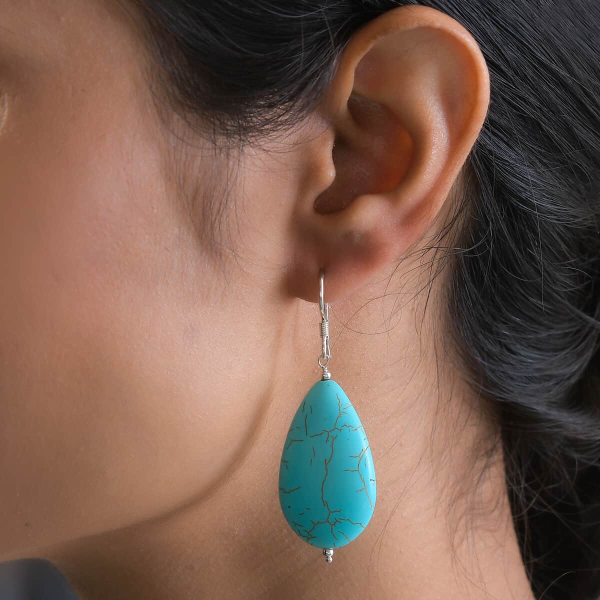 Blue Howlite Dangle Earrings in Sterling Silver 65.00 ctw image number 2