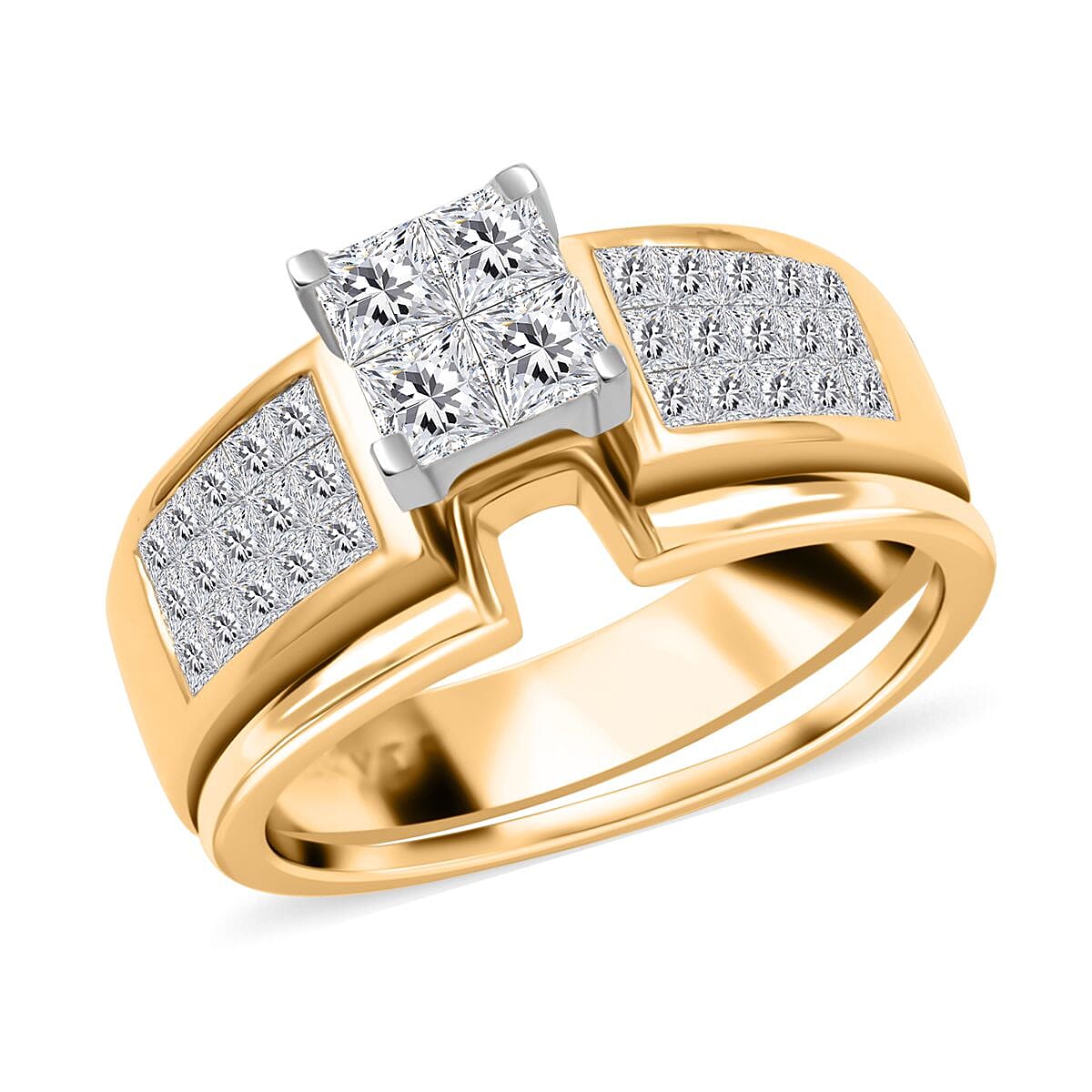 14K Yellow Gold Princess Cut Diamond H-I I2-I3 Ring (Size 7.0) 5.60 Grams 1.10 ctw image number 0