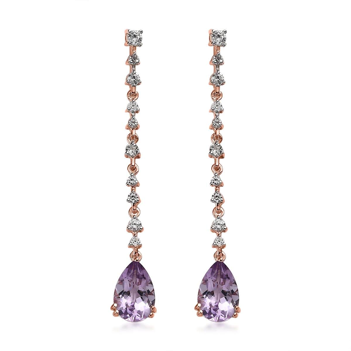 Buy AAA Rose De France Amethyst and White Zircon Drop Earrings in Vermeil  Rose Gold Over Sterling Silver 6.90 ctw at