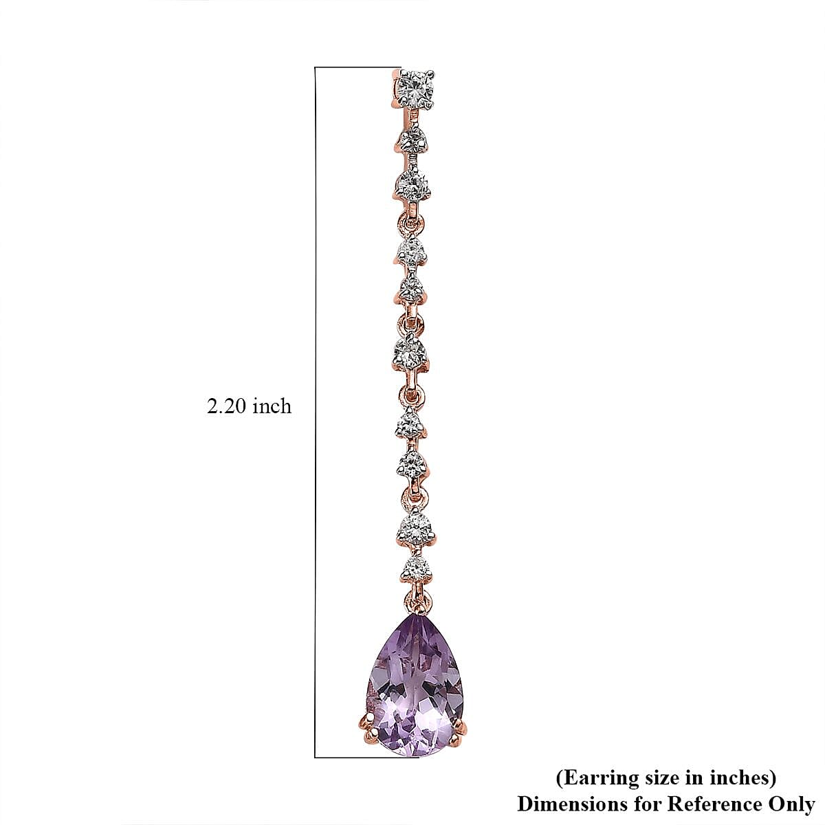 AAA Rose De France Amethyst and White Zircon Drop Earrings in Vermeil Rose Gold Over Sterling Silver 6.90 ctw image number 3