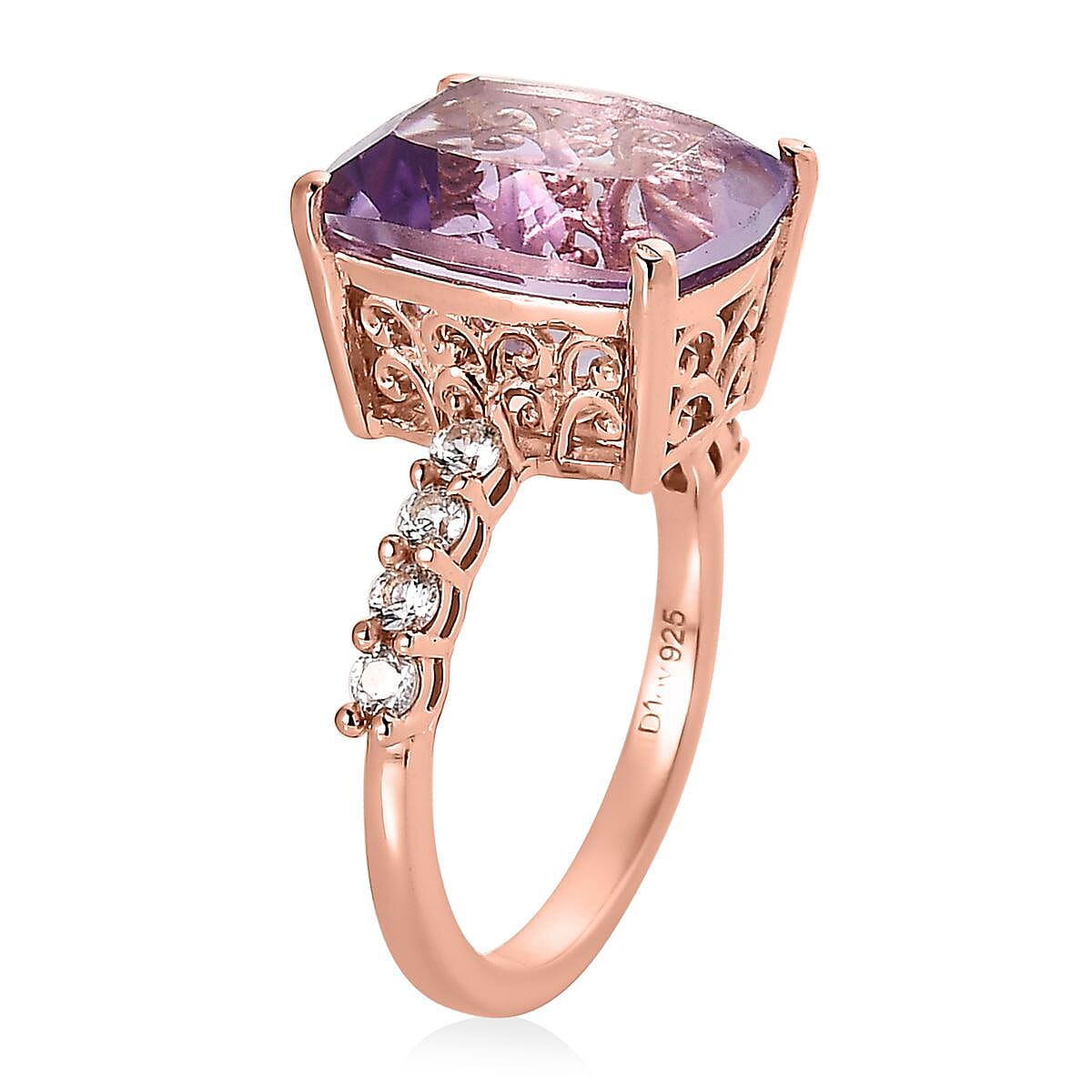 AAA Rose De France Amethyst and White Zircon Ring in Vermeil Rose Gold Over Sterling Silver (Size 10.0) 5.65 ctw image number 3