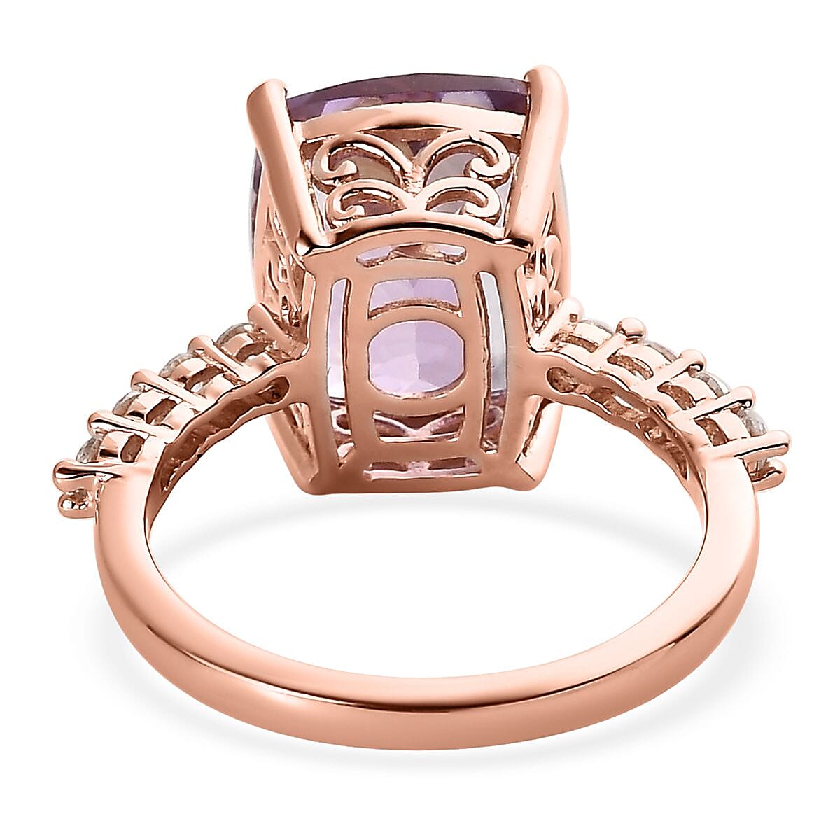 AAA Rose De France Amethyst and White Zircon Ring in Vermeil Rose Gold Over Sterling Silver (Size 10.0) 5.65 ctw image number 4