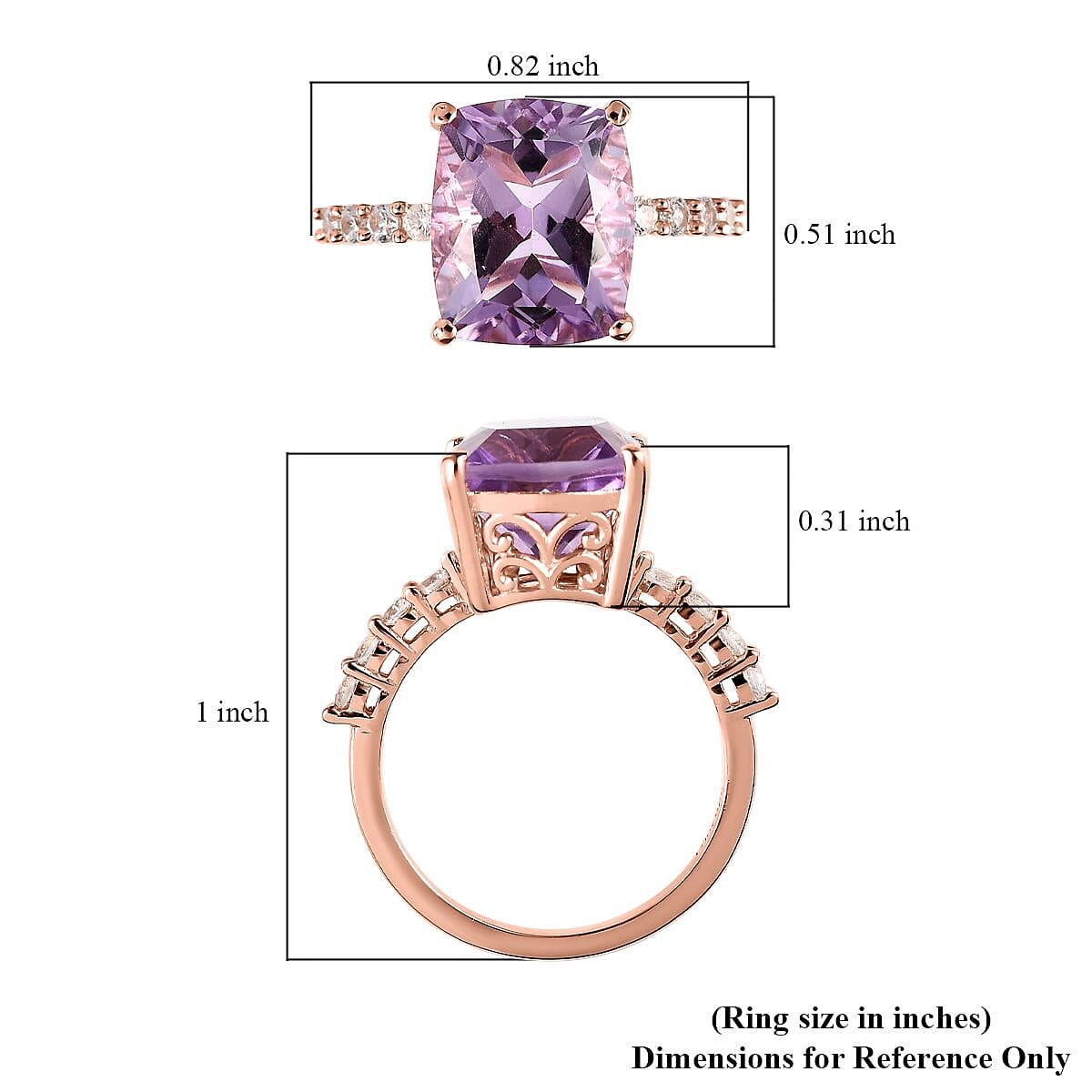 AAA Rose De France Amethyst and White Zircon Ring in Vermeil Rose Gold Over Sterling Silver (Size 10.0) 5.65 ctw image number 5