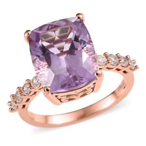 AAA Rose De France Amethyst and White Zircon Ring in Vermeil Rose Gold Over Sterling Silver (Size 10.0) 5.65 ctw