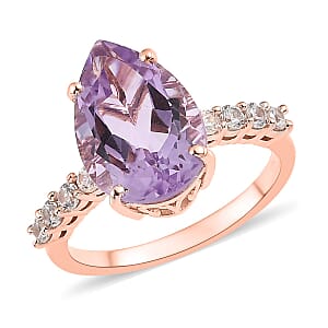 AAA Rose De France Amethyst and White Zircon Ring in Vermeil Rose Gold Over Sterling Silver (Size 8.0) 4.00 ctw