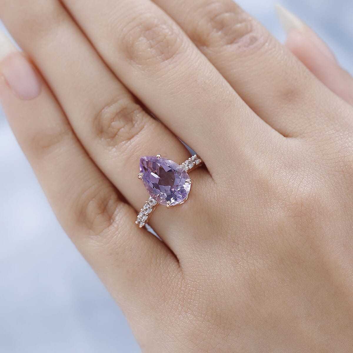 AAA Rose De France Amethyst and White Zircon Ring in Vermeil Rose Gold Over Sterling Silver (Size 8.0) 4.00 ctw image number 2