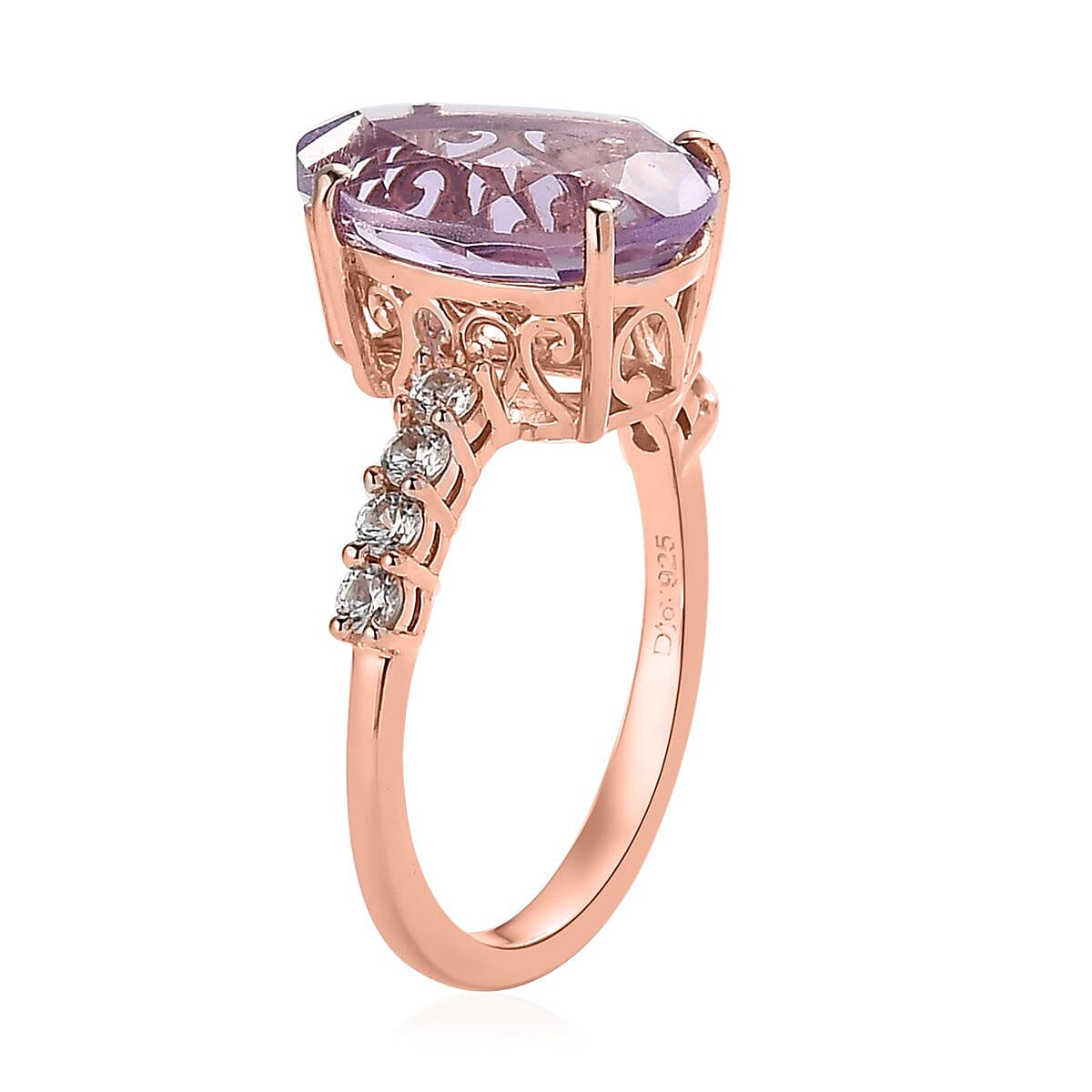 AAA Rose De France Amethyst and White Zircon Ring in Vermeil Rose Gold Over Sterling Silver (Size 8.0) 4.00 ctw image number 3