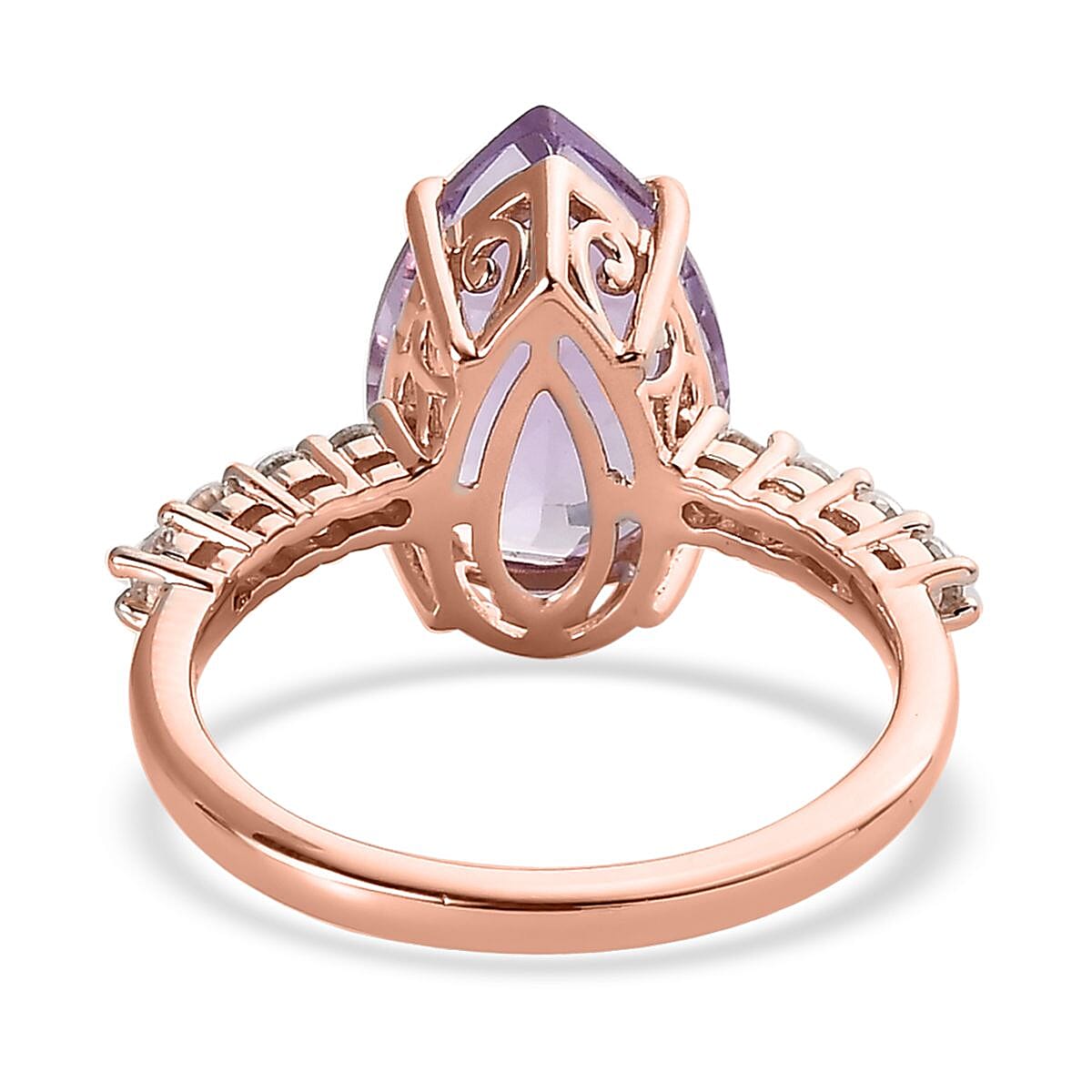 AAA Rose De France Amethyst and White Zircon Ring in Vermeil Rose Gold Over Sterling Silver (Size 8.0) 4.00 ctw image number 4