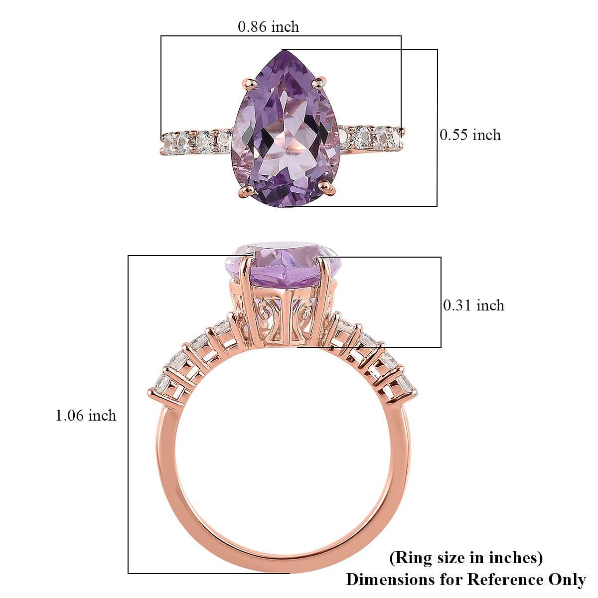 AAA Rose De France Amethyst and White Zircon Ring in Vermeil Rose Gold Over Sterling Silver (Size 8.0) 4.00 ctw image number 5