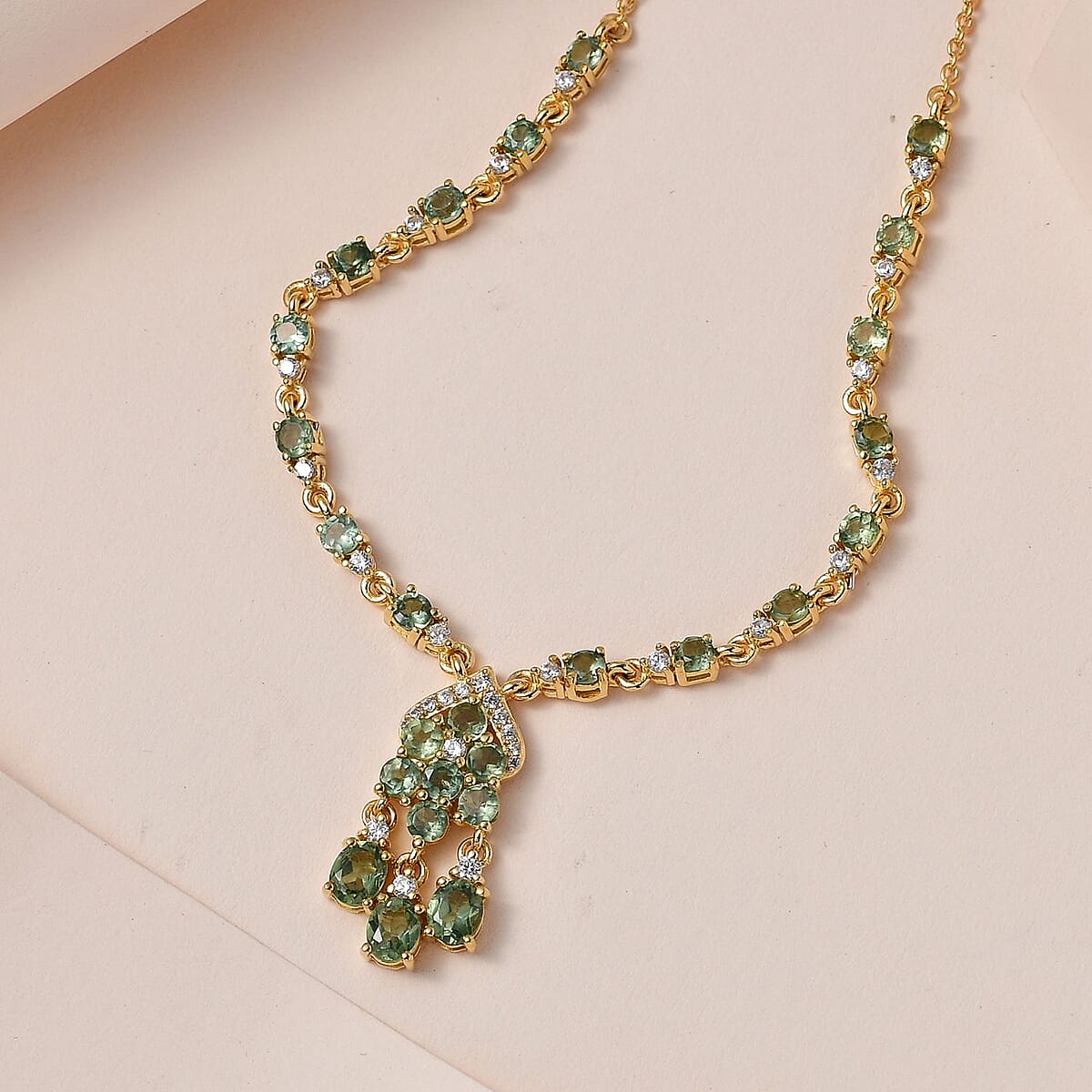 Tanzanian Natural Green Apatite and White Zircon Necklace 18 Inches in Vermeil Yellow Gold Over Sterling Silver 4.50 ctw image number 1