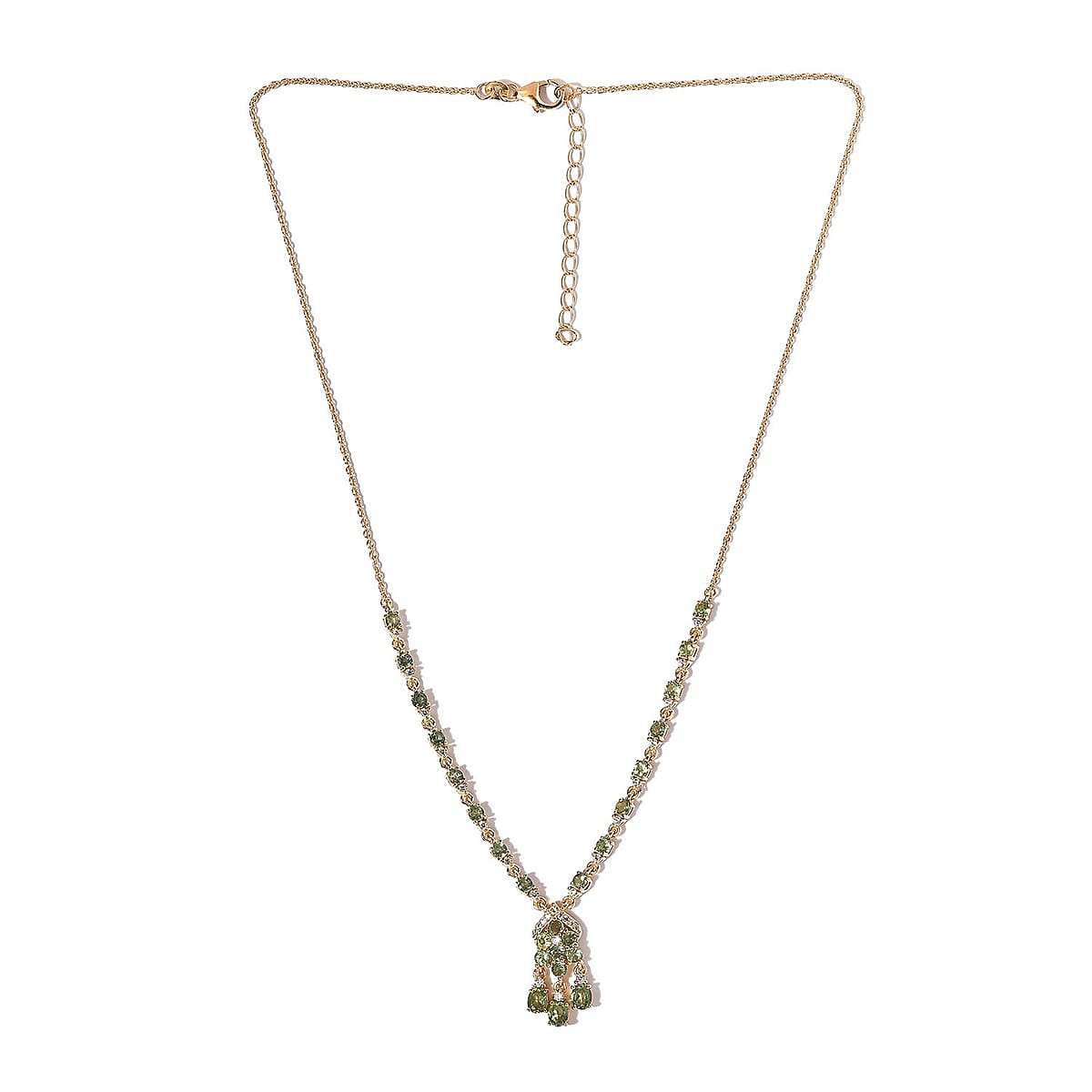 Tanzanian Natural Green Apatite and White Zircon Necklace 18 Inches in Vermeil Yellow Gold Over Sterling Silver 4.50 ctw image number 3