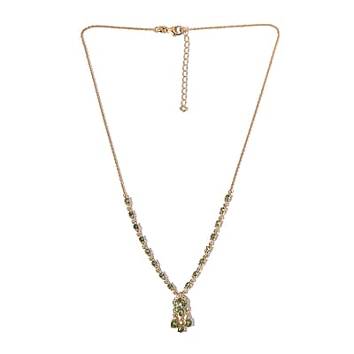 Tanzanian Natural Green Apatite and White Zircon Necklace 18 Inches in Vermeil Yellow Gold Over Sterling Silver 4.50 ctw