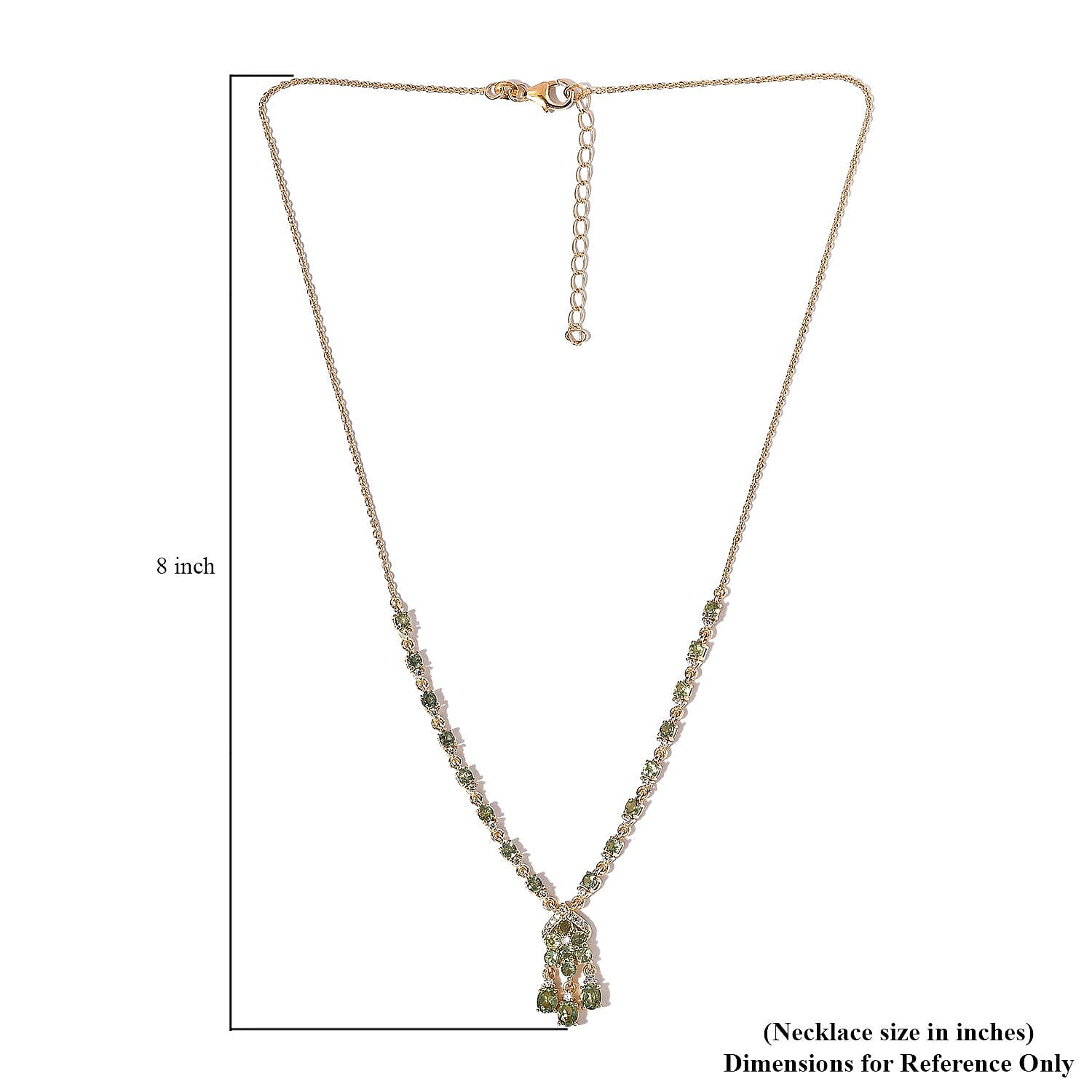 Tanzanian Natural Green Apatite and White Zircon Necklace 18 Inches in Vermeil Yellow Gold Over Sterling Silver 4.50 ctw