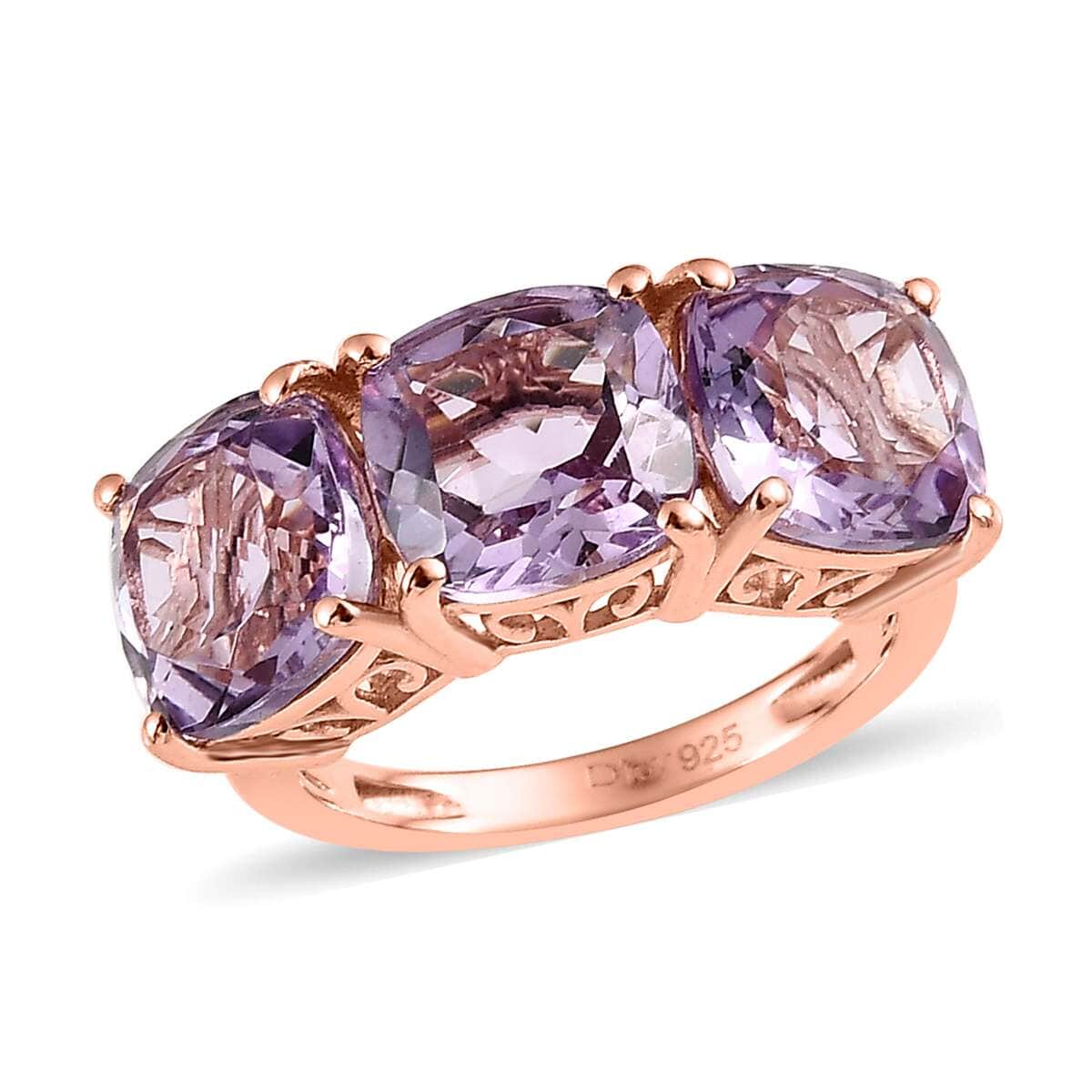 AAA Rose De France Amethyst 3 Stone Ring in Vermeil Rose Gold Over Sterling Silver 6.10 ctw image number 0