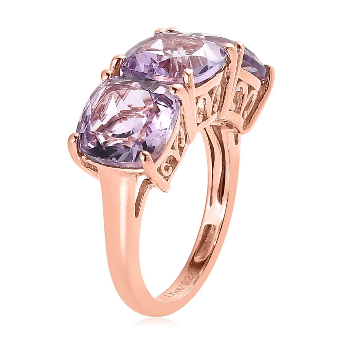 AAA Rose De France Amethyst 3 Stone Ring in Vermeil Rose Gold Over Sterling Silver 6.10 ctw image number 3