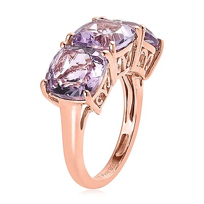 AAA Rose De France Amethyst 3 Stone Ring in Vermeil Rose Gold Over Sterling Silver (Size 10.0) 6.10 ctw