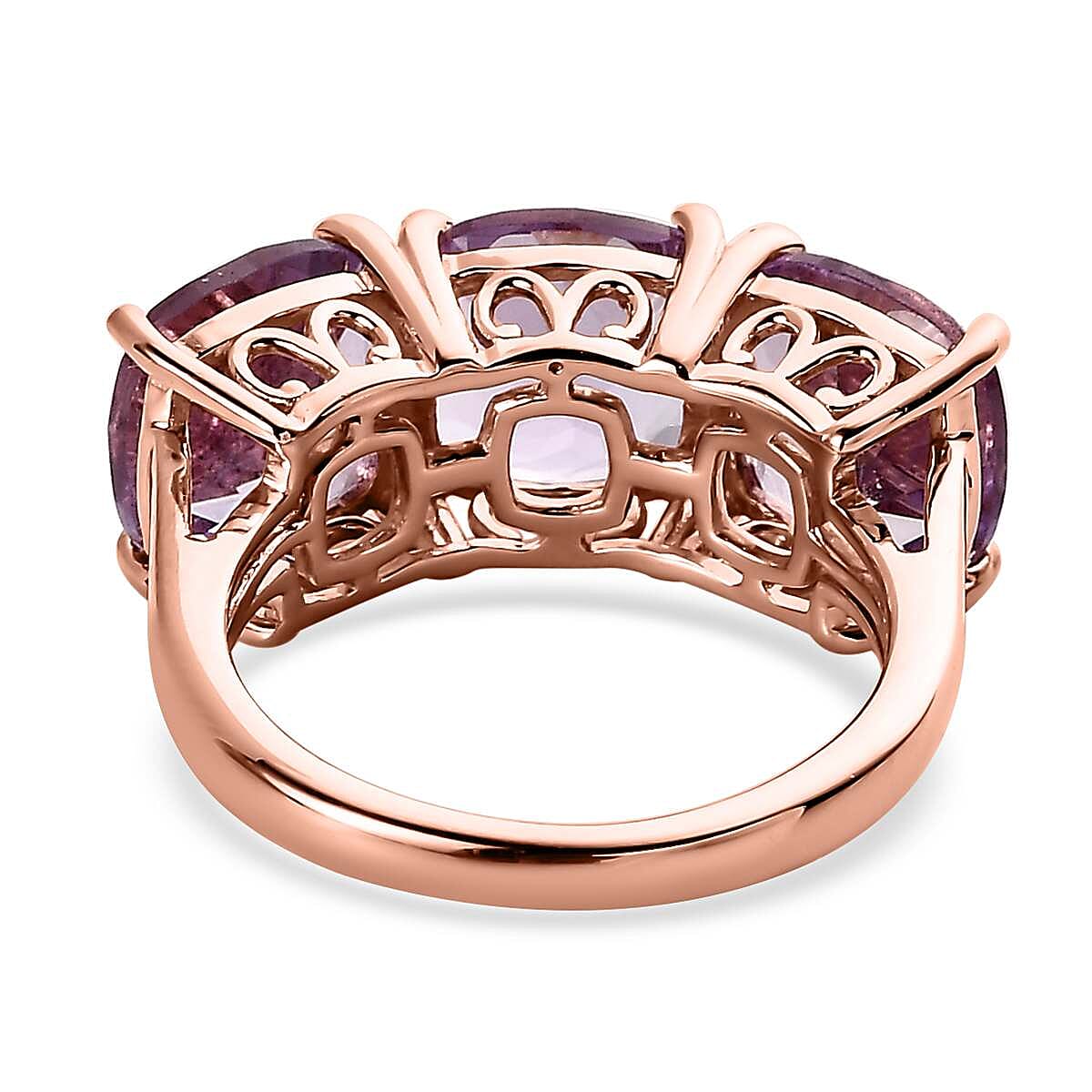 AAA Rose De France Amethyst 3 Stone Ring in Vermeil Rose Gold Over Sterling Silver (Size 10.0) 6.10 ctw